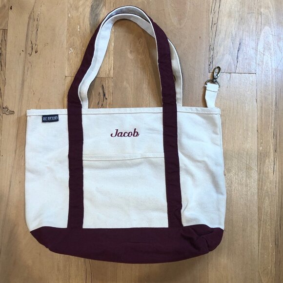 Vintage Lands' End Canvas Boat Tote Bag White 17" x 13" - JACOB - Picture 1 of 6